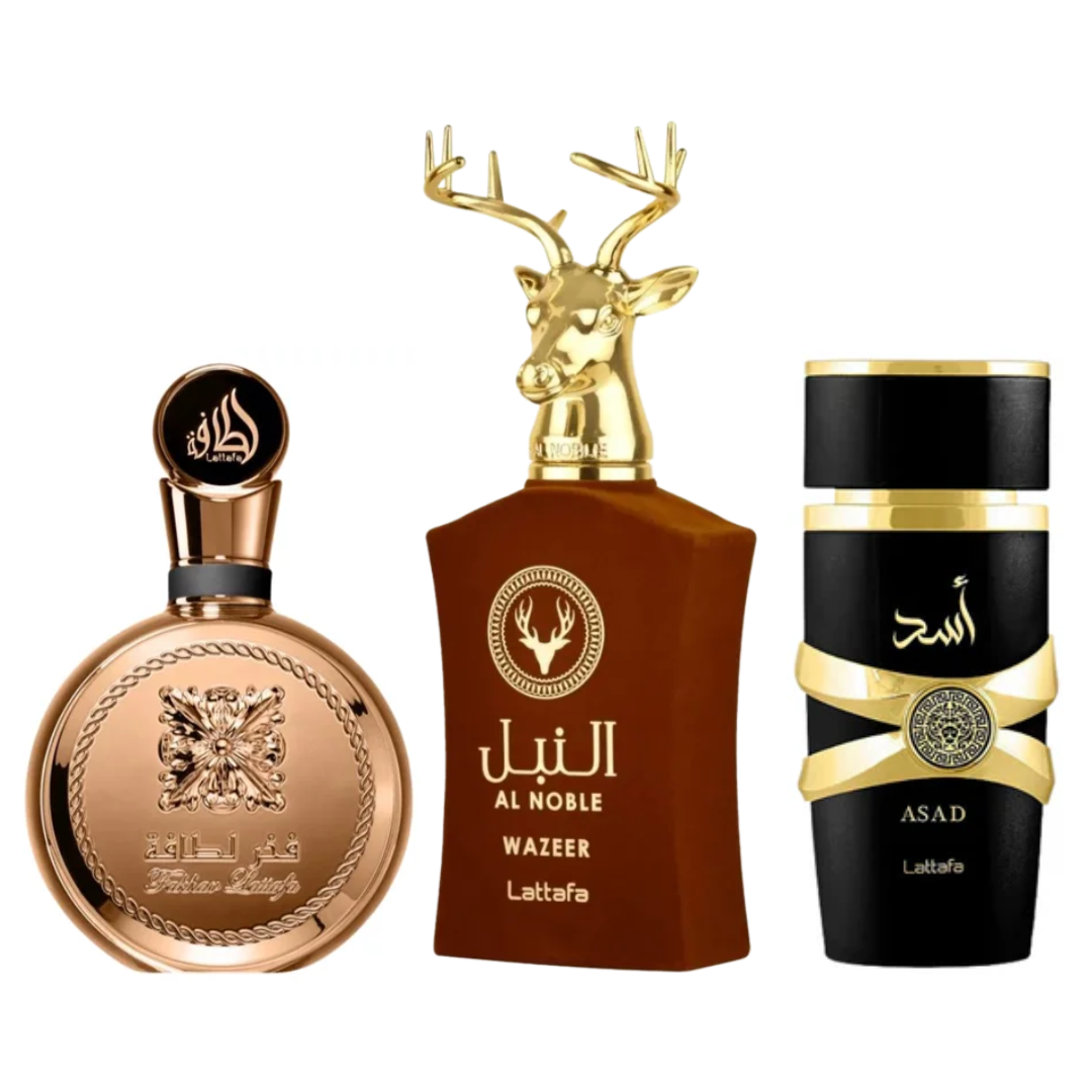 PROMOÇÃO COMPRE 1 LEVE 3 - Fakhar Gold, AL Noble Wazeer e Assad Lattafa - Oferta De Black Friday - 100ml cada